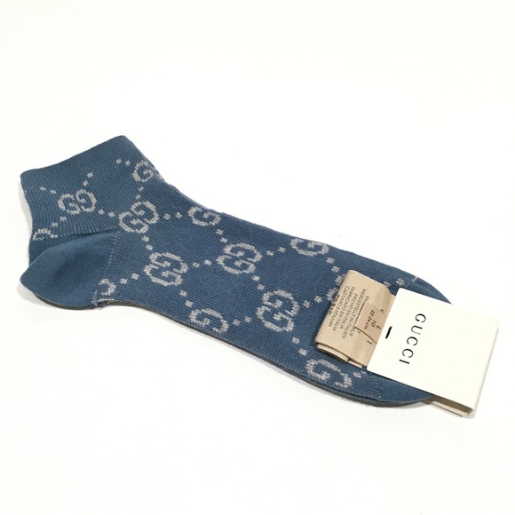 Gucci GG Monogram Lamé Ankle Socks -Periwinkle Blue -Size L (22-24 cm) -NWT - Picture 3 of 8